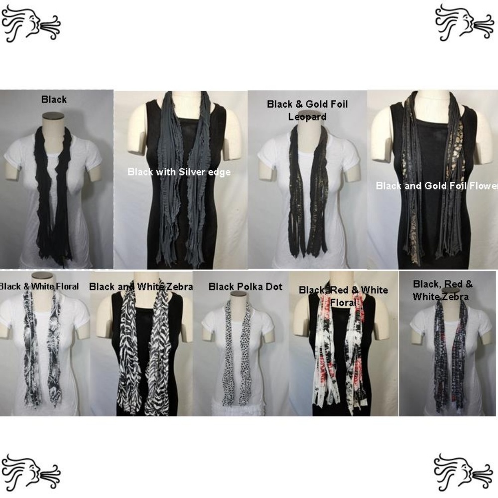 Black Solid and Patterned Flutter Scarf Accessory